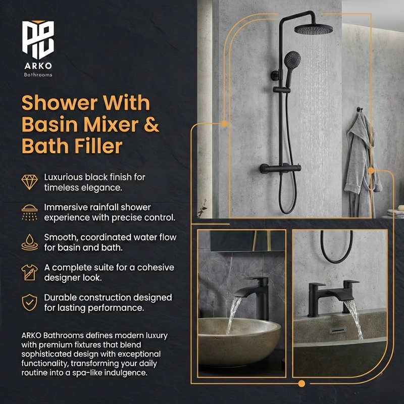 ARKO Capri Bath Filler & Mixer Shower Set - Black