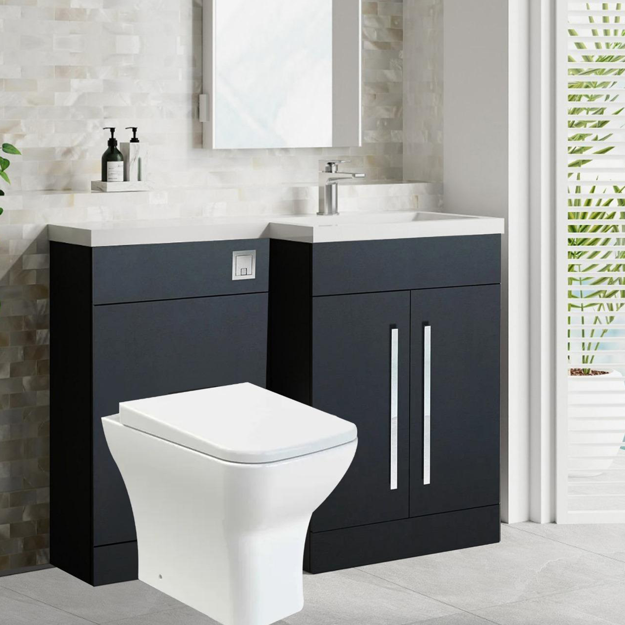 Arko Tana 1100mm Bathroom Vanity Unit Set Basin Sink Toilet WC Right Hand Furniture Storage - Anthracite