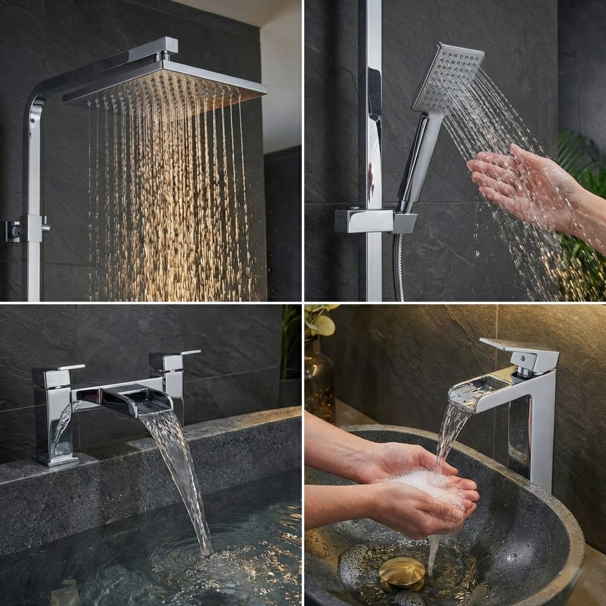 ARKO Waterfall Bath Filler & Mixer Shower Set – Chrome