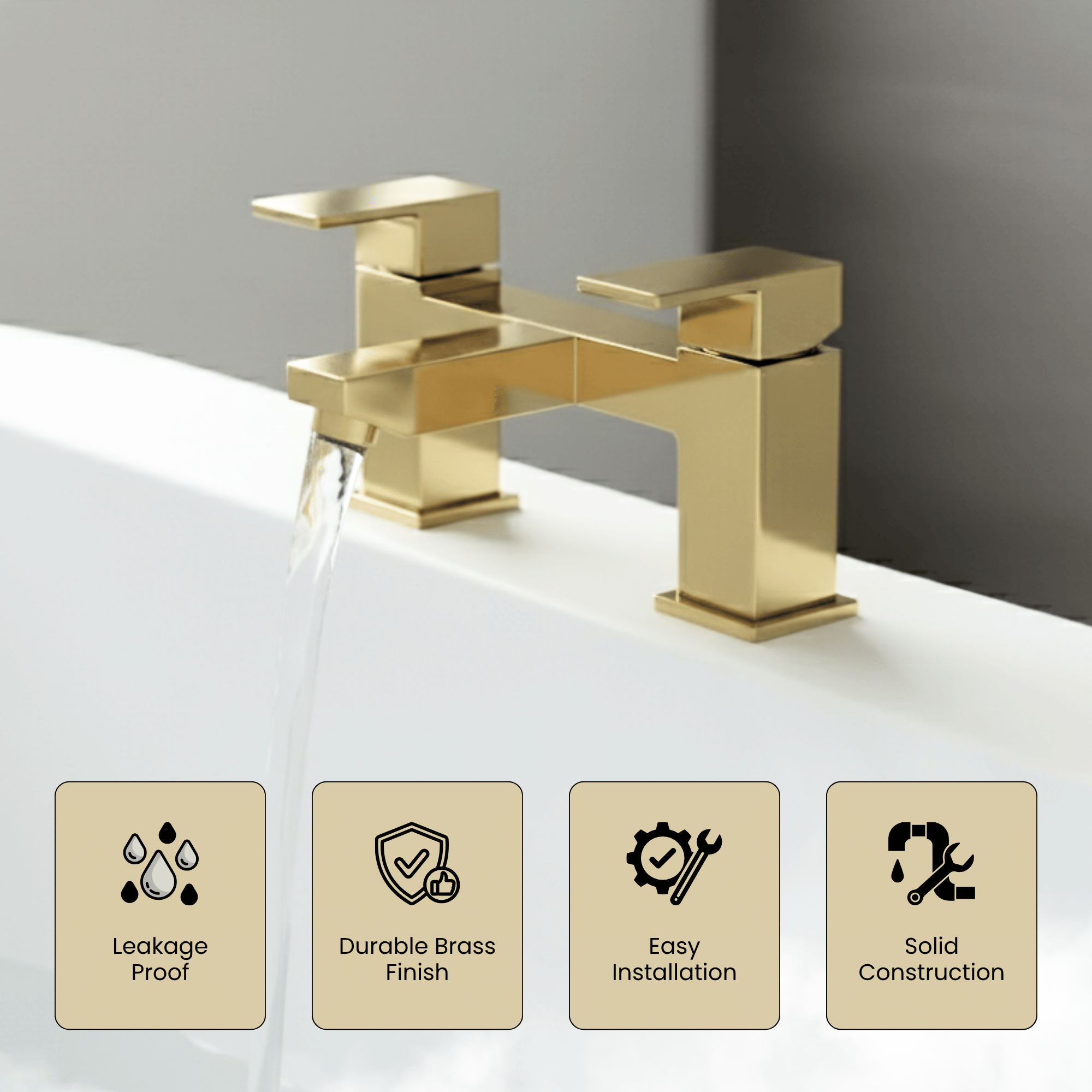 Arko Waterfall Bath and Basin Mixer Tap with Bath Waste Set - Brass