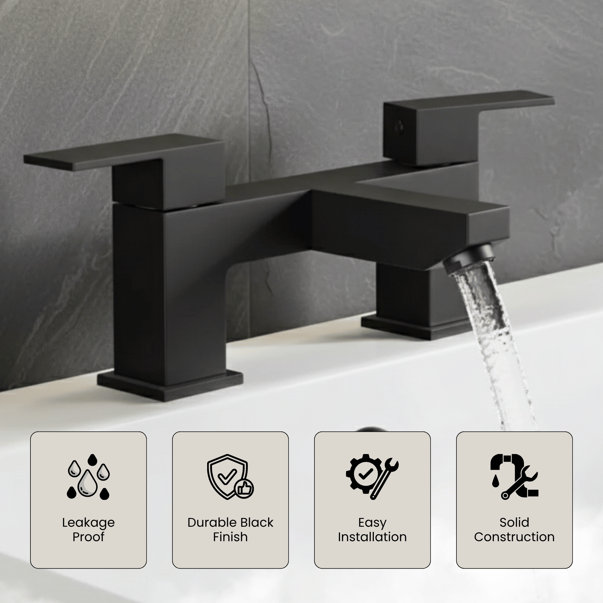 ARKO Verda Brass Bath & Basin Mixer Tap Set – Black