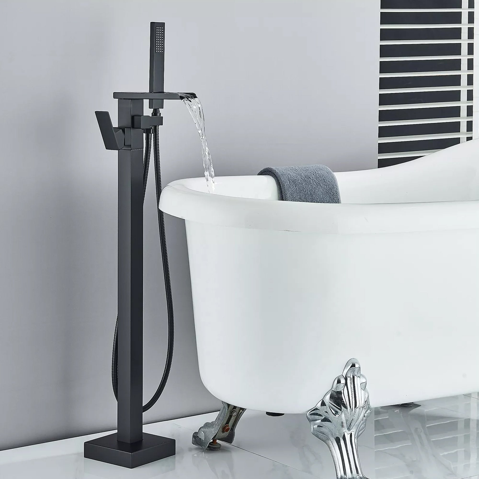 Floor Mounted Freestanding Bath Shower Mixer – Matte Black