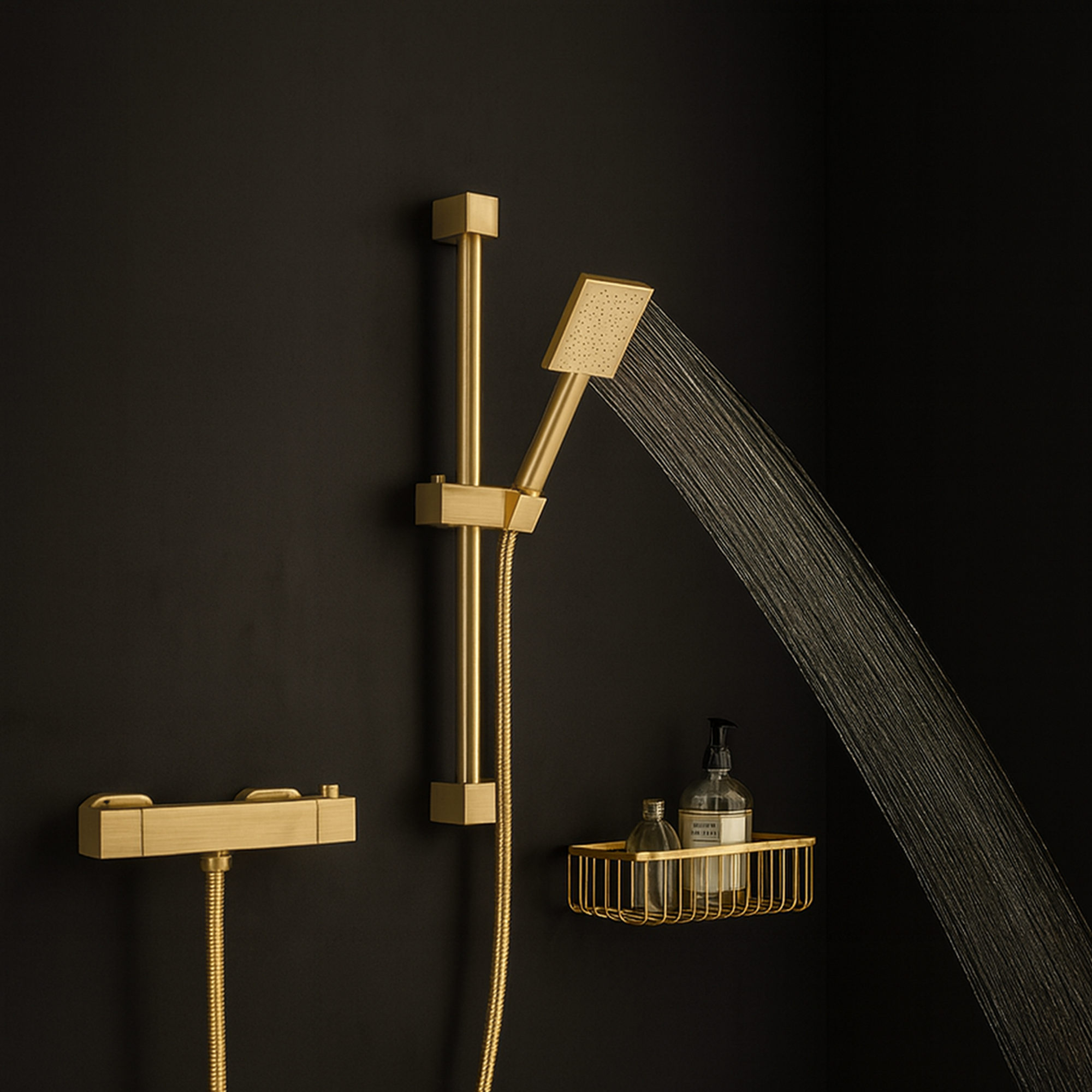 Arko Thermostatic Shower Mixer with Adjustable Riser Kit Exposed Square Shower – Brass