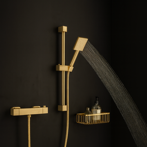 Arko Thermostatic Shower Mixer with Adjustable Riser Kit Exposed Square Shower – Brass