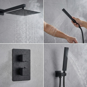 ARKO 2-Way Square Concealed Thermostatic Mixer Shower Dual Dial, Twin Head – Black