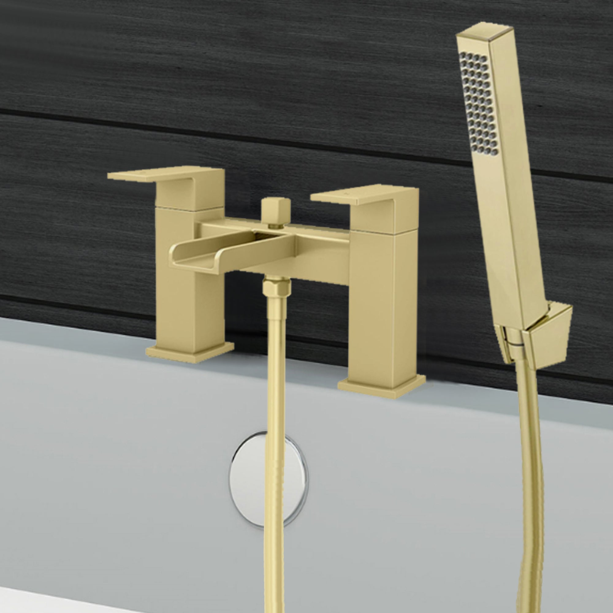 Waterfall Bath Shower Mixer with Shower Kit – Brushed Brass
