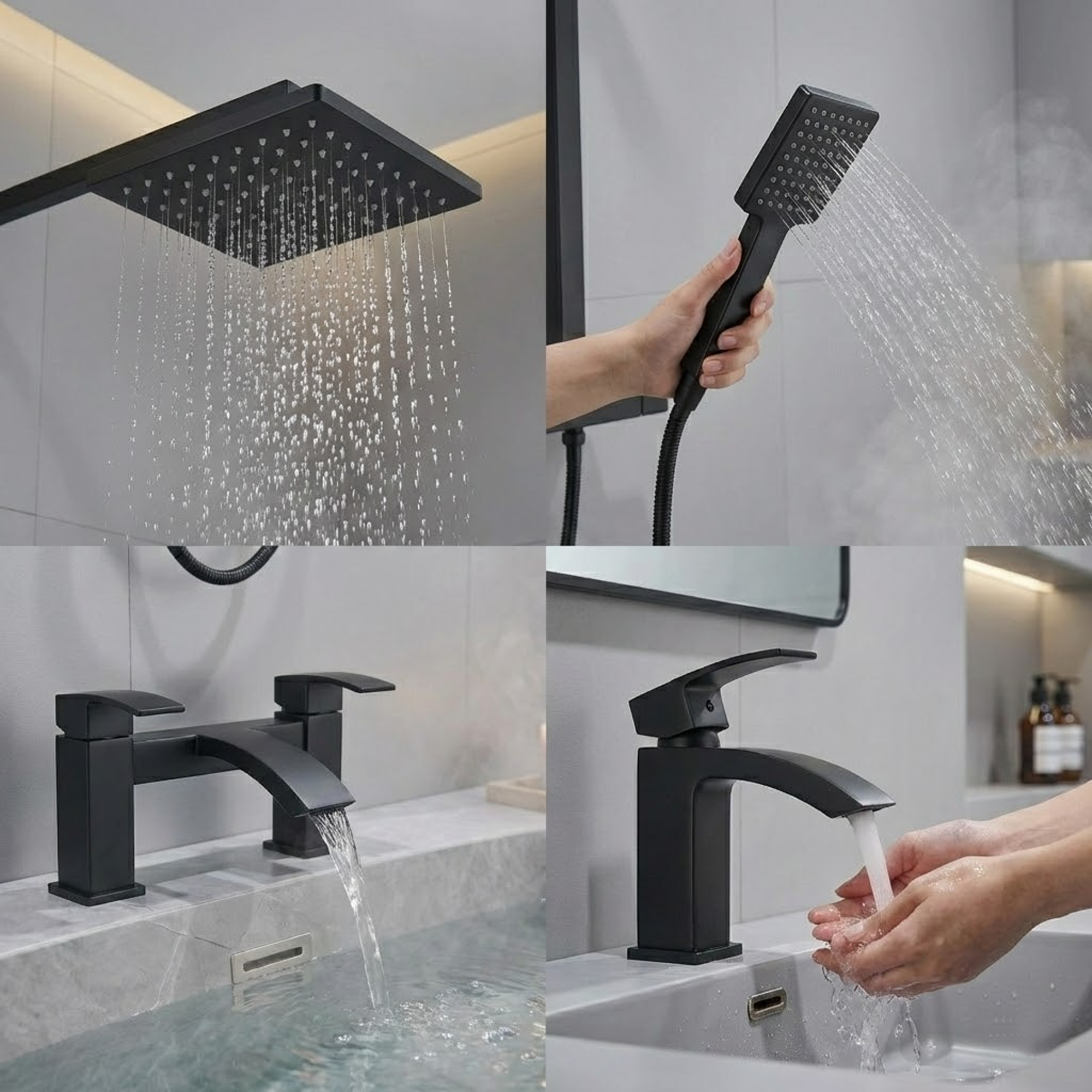 ARKO Vista Basin Mixer Tap, Bath Filler & Thermostatic Mixer Shower Set with Bath Waste – Black