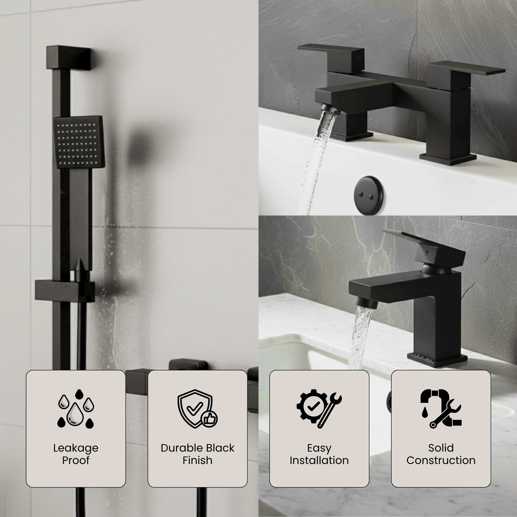 ARKO Verda Bath Filler & Hand Shower Set – Black