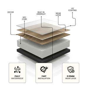 ARKO SPC Vinyl Click Flooring – Medium Oak, 2.2m² Pack, 5.35mm Thick, 0.55mm Wear Layer