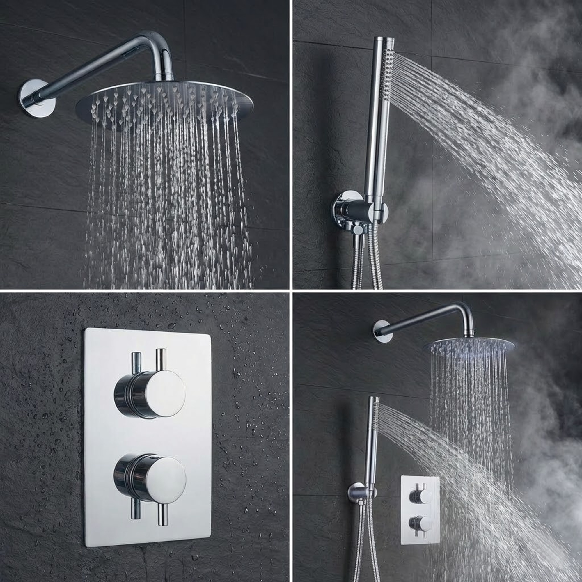 Chrome Round Concealed Thermostatic Shower Pack with Head + Handset
