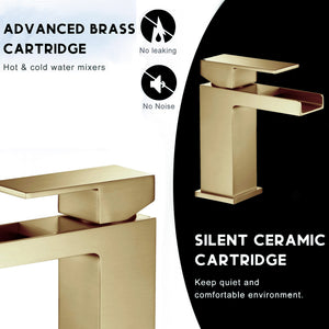 Arko Bathroom Waterfall Mixer Shower & Basin Mixer Tap Sets with Bath Shower Waste – Brass