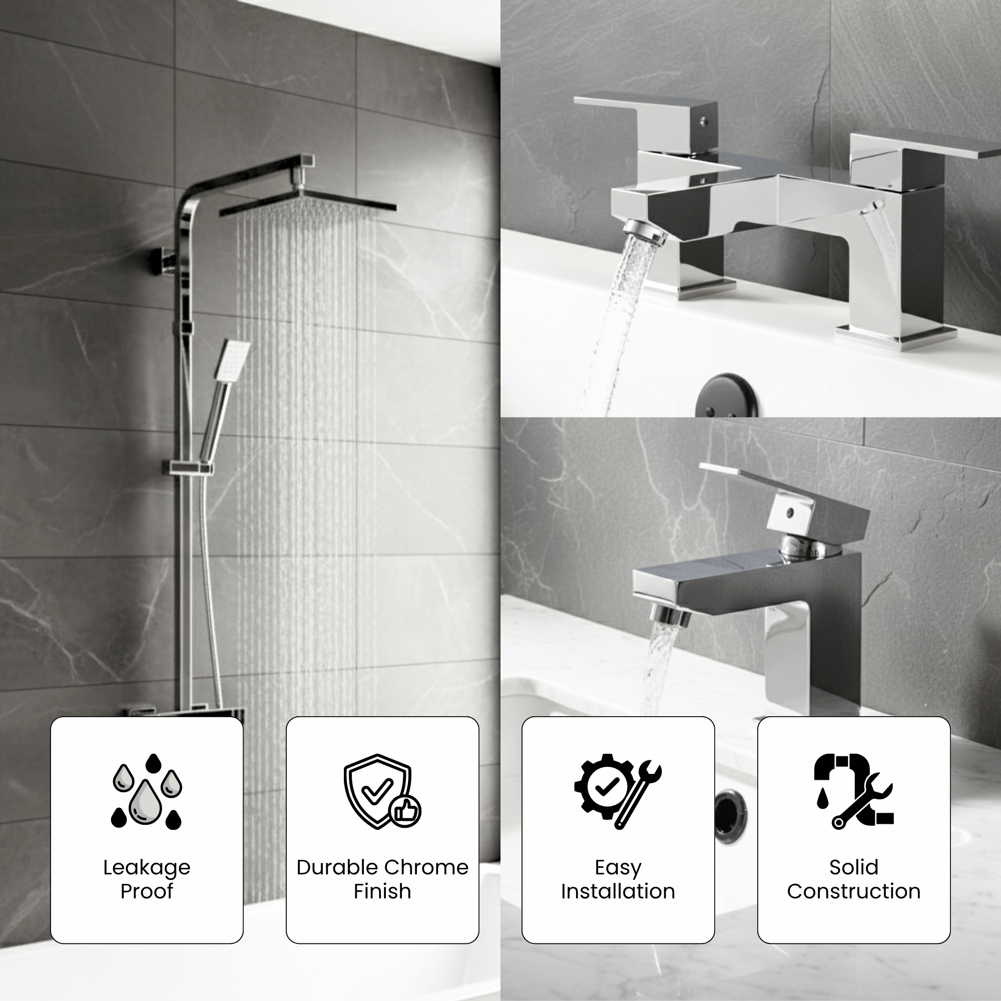 ARKO Verda Basin Mixer Tap, Bath Filler & Thermostatic Mixer Shower Set with Bath Waste – Chrome