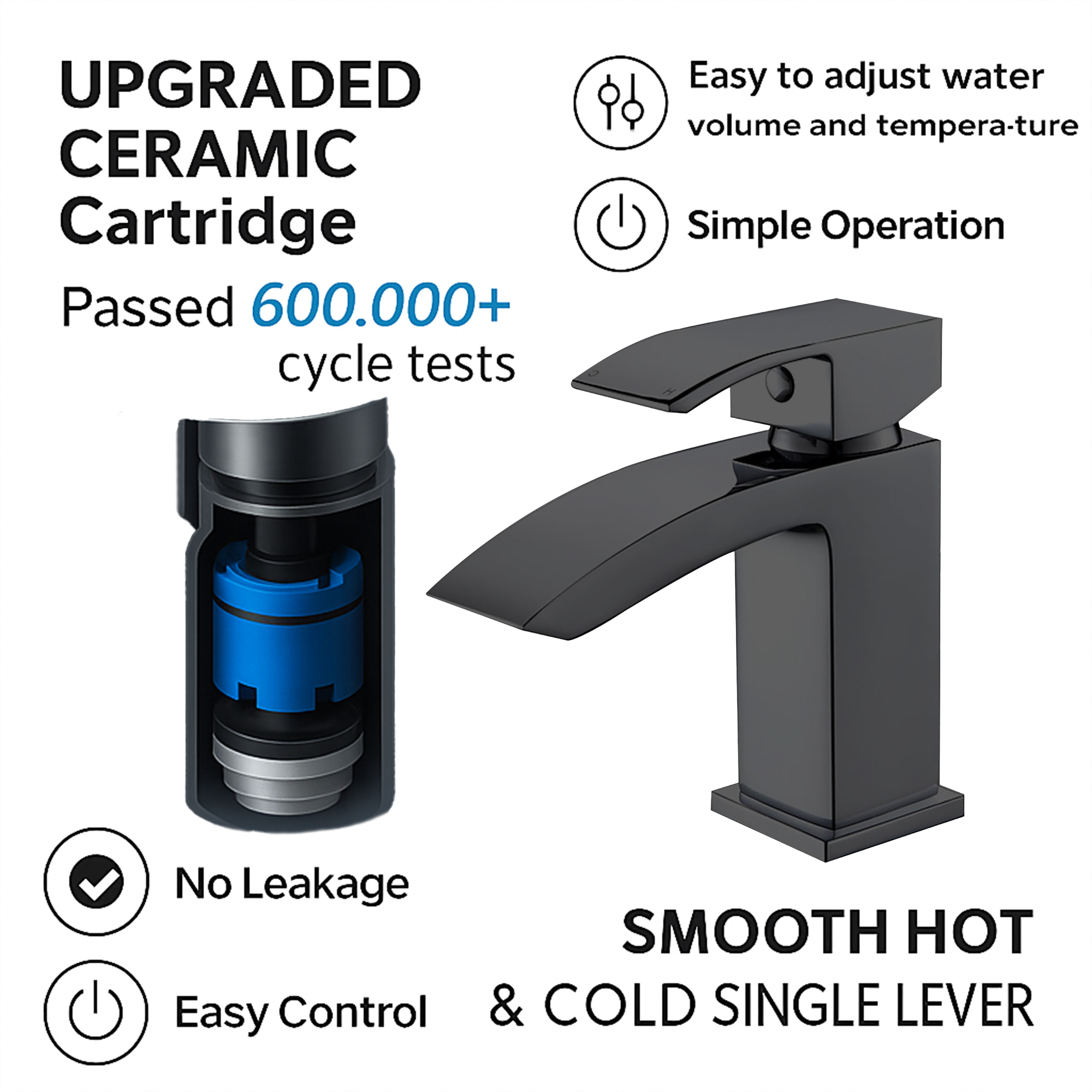 Arko Vista Basin Mixer Tap & Bath Shower Set with Bath Waste – Black