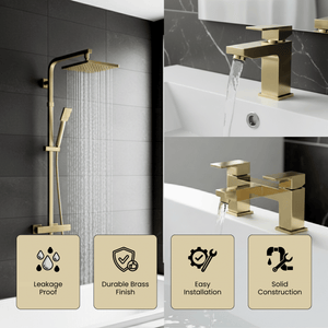 ARKO Verda Basin Mixer Tap, Bath Filler & Thermostatic Mixer Shower Set with Bath Waste – Brass