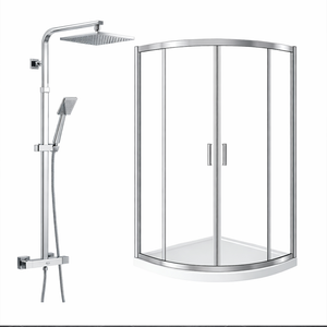 ARKO Square Rainfall Shower System with Handheld Spray & Curved Glass Sliding Shower Enclosure with Tray  - Chrome