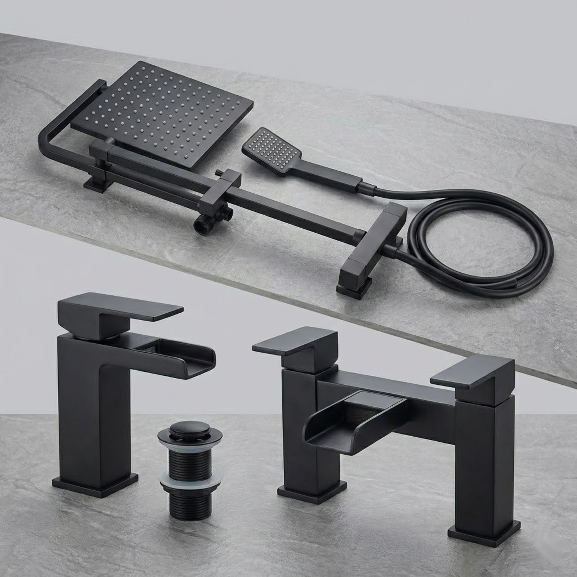 ARKO Waterfall Bath Filler & Mixer Shower Set – Black