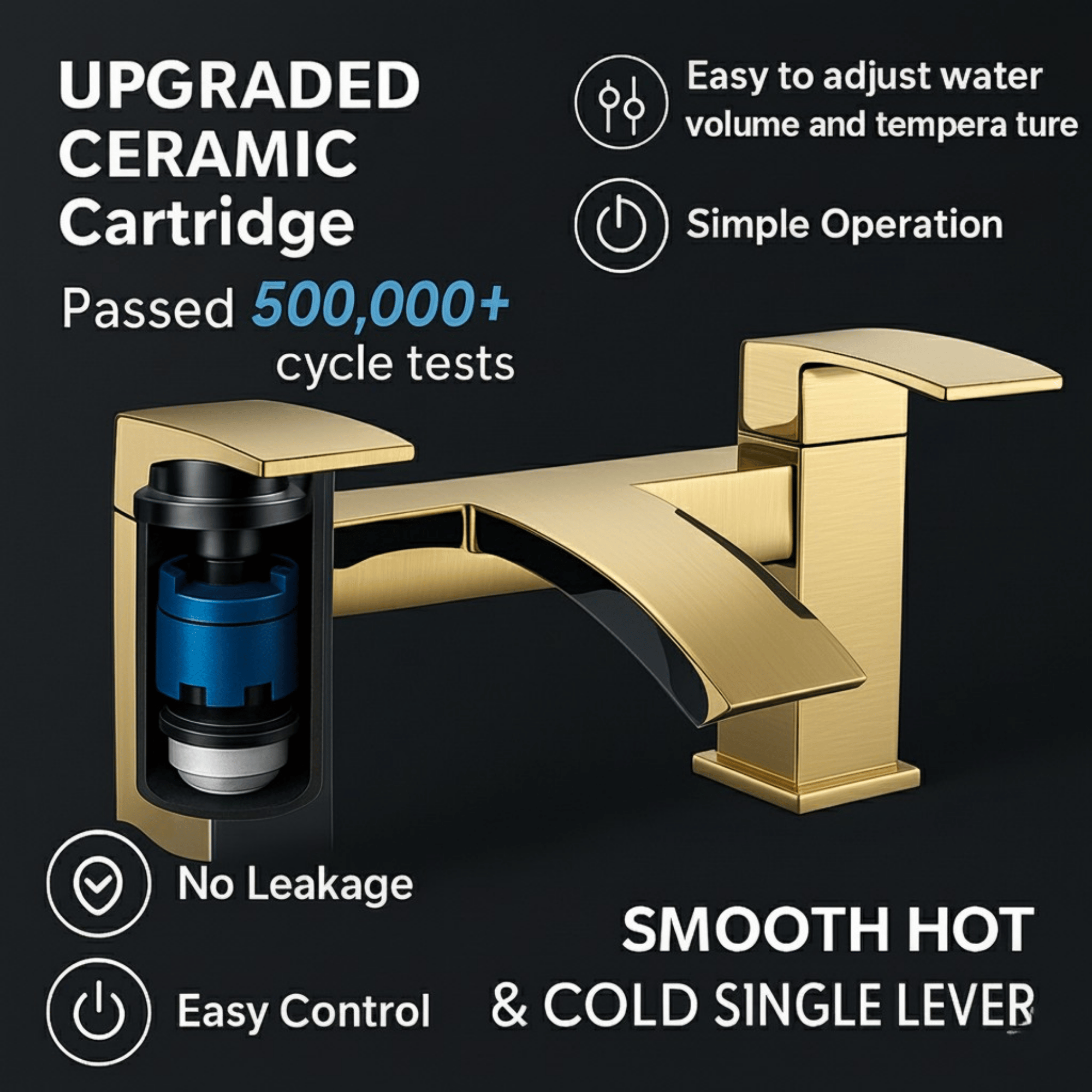 Arko Vista Bath and Basin Mixer Tap with Bath Waste Set - Brass