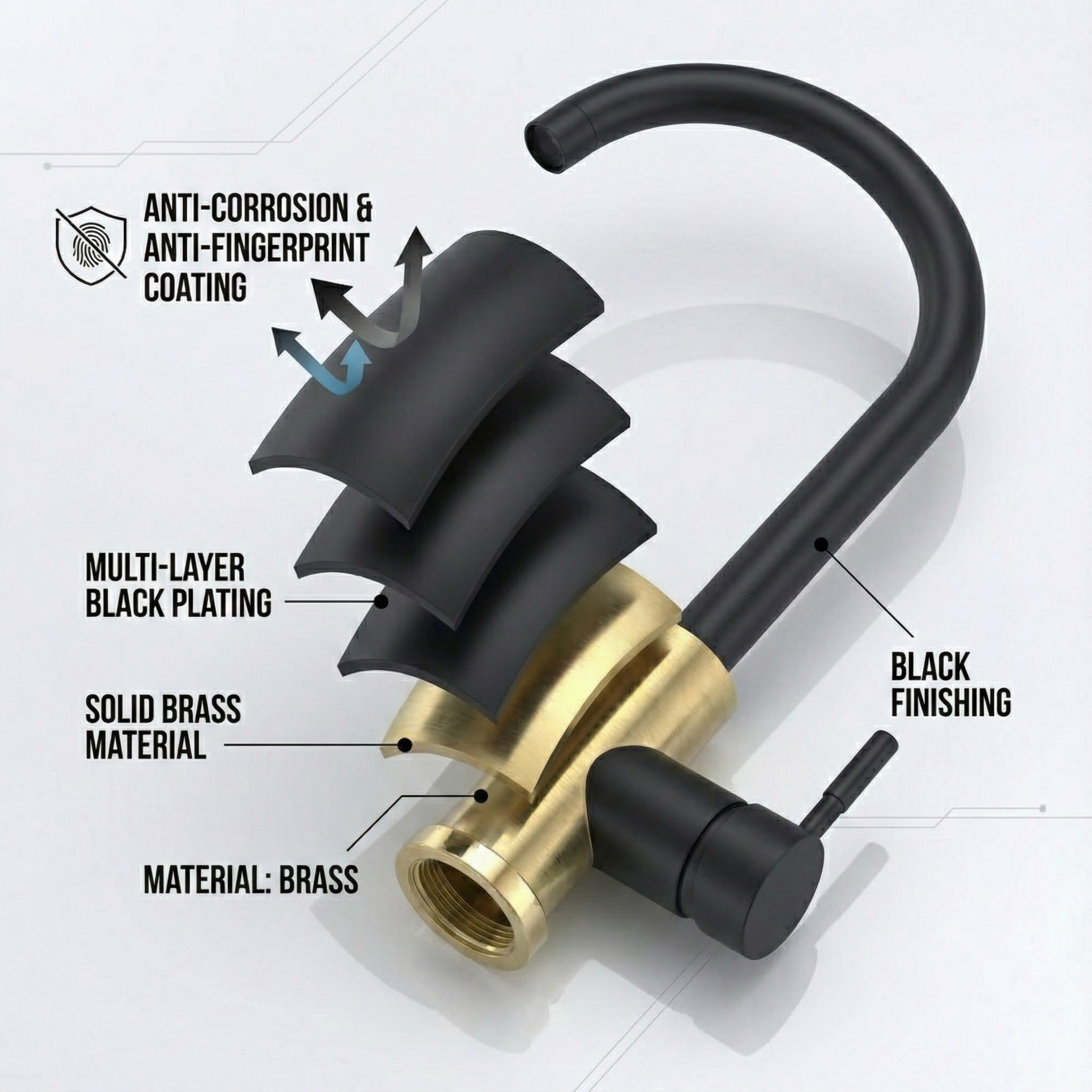Arko Manhattan Single Lever Kitchen Sink Mixer Tap Swivel Spout - Black