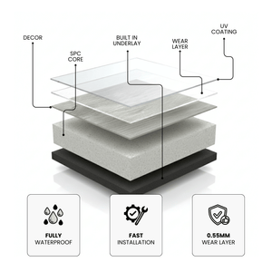 ARKO SPC Vinyl Click Flooring – Grey Oak, 2.2m² Pack, 5.35mm Thick, 0.55mm Wear Layer