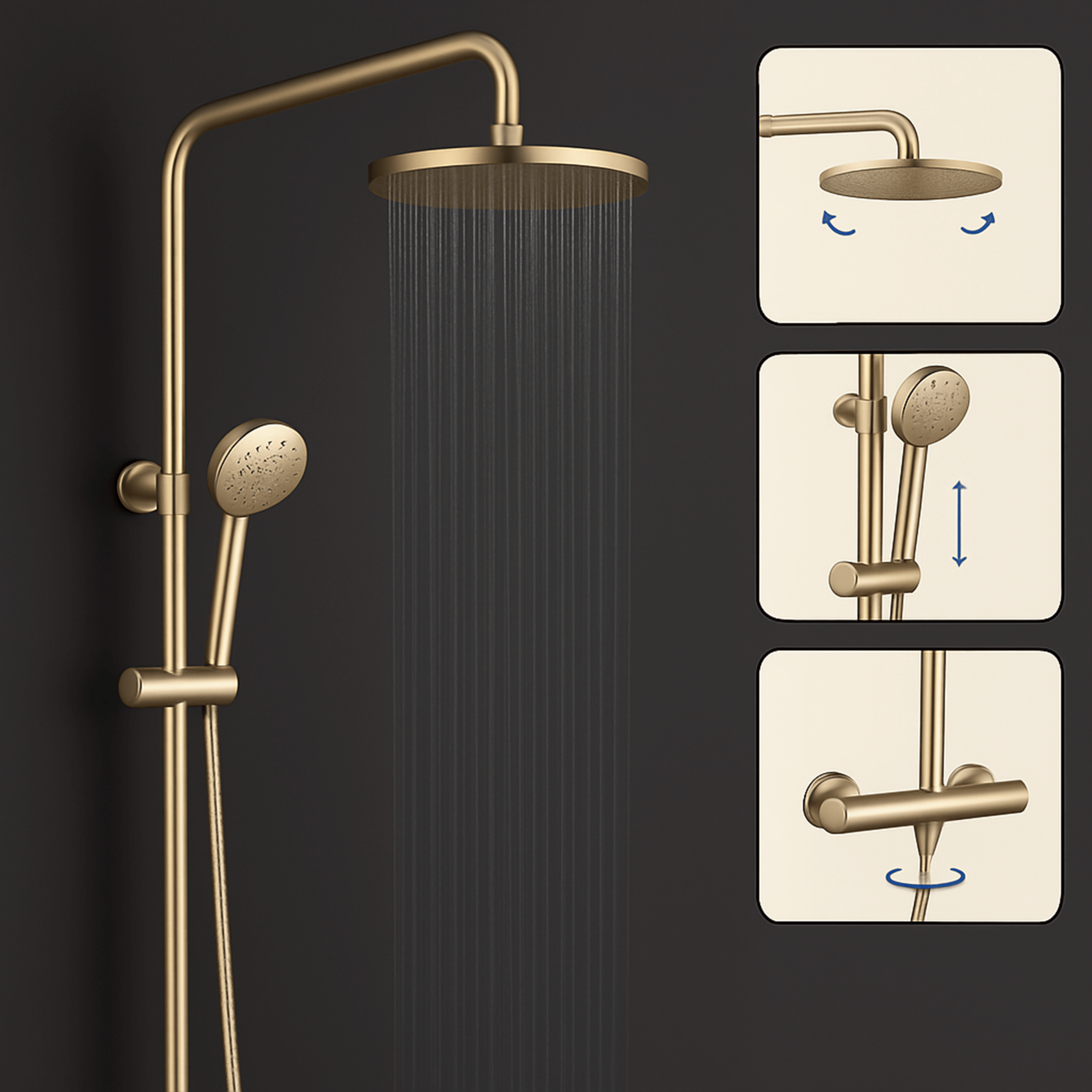 ARKO Capri Basin Mixer Tap, Bath Filler & Thermostatic Mixer Shower Set with Bath Waste – Brass