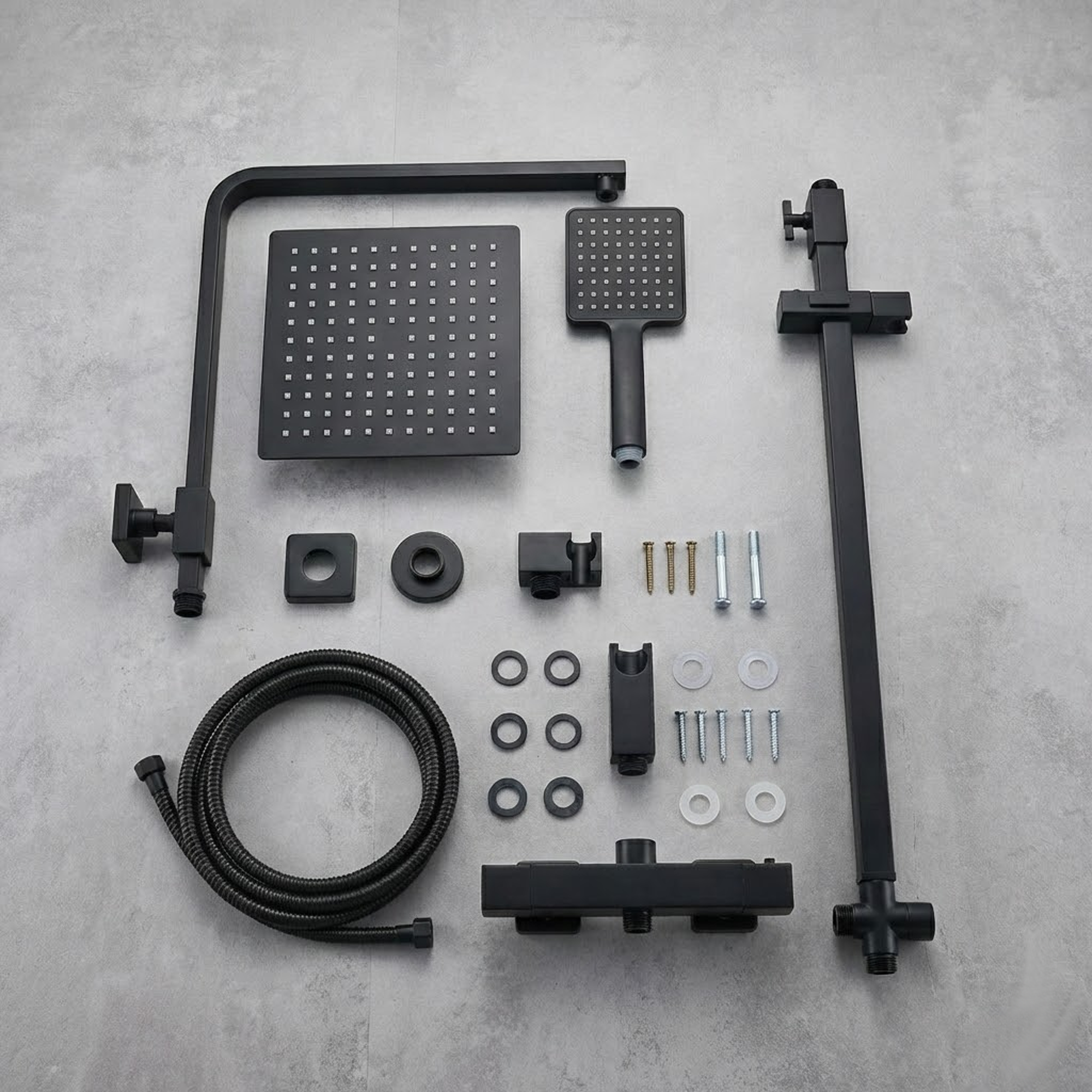Arko Modern Square Thermostatic Shower  with Filler – Matte Black