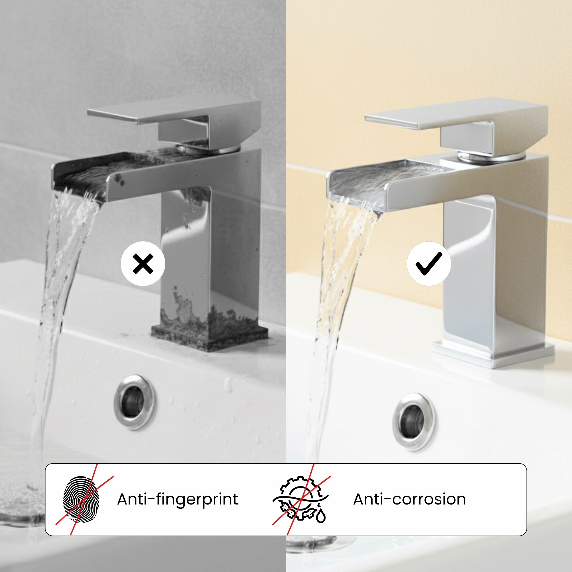 Arko Waterfall Basin Mixer Tap & Bath Shower Set with Bath Waste – Chrome
