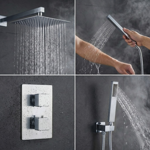 ARKO 2-Way Square Concealed Thermostatic Mixer Shower Dual Dial, Twin Head – Chrome