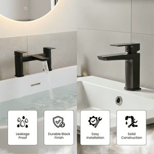 ARKO Bath and Basin Tap Set Waterfall Mixer Taps with Pop-Up Waste – Black