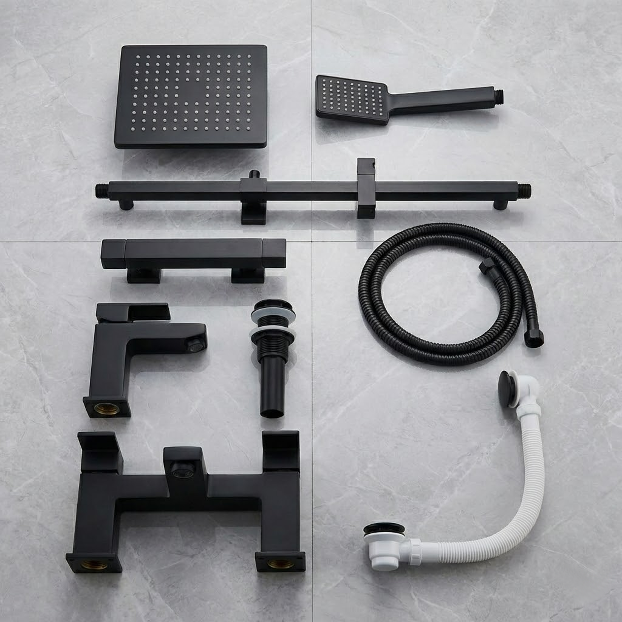 ARKO Verda Basin Mixer Tap, Bath Filler & Thermostatic Mixer Shower Set with Bath Waste – Black
