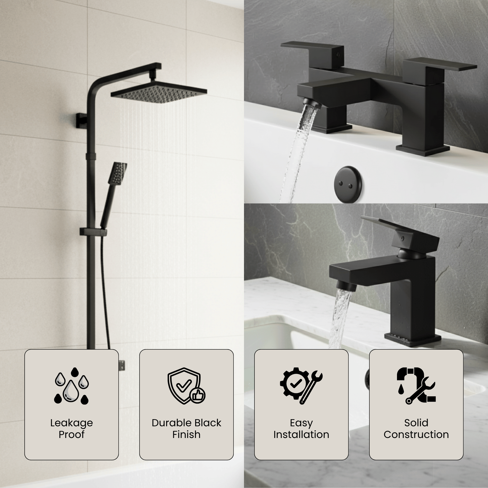 ARKO Verda Bath Filler & Mixer Shower Set – Black