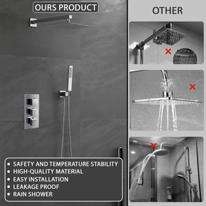ARKO Square Concealed Thermostatic Shower Mixer 2 Dial Twin Head with Valve, Handset & Shower Waste – Chrome