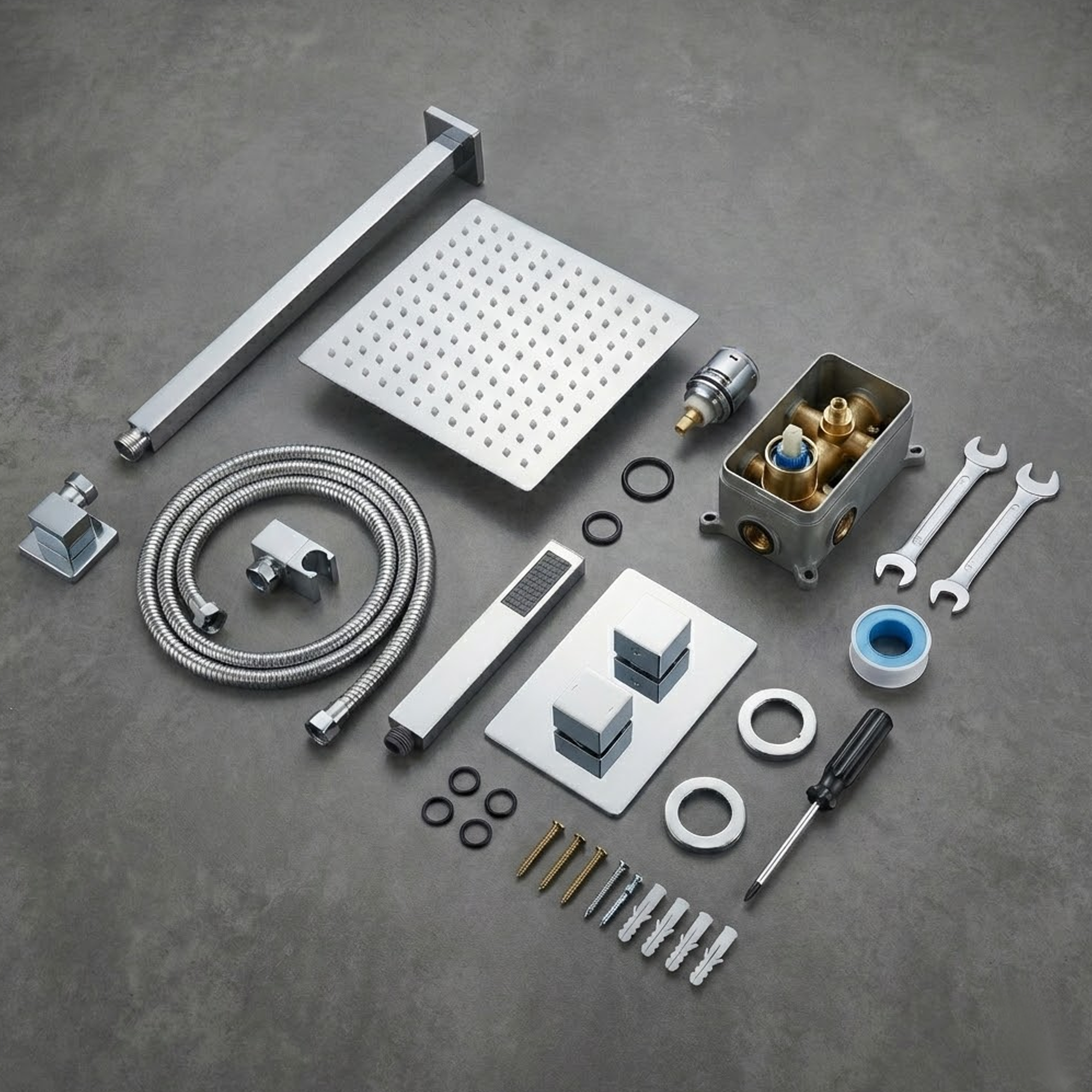 ARKO 2-Way Square Concealed Thermostatic Mixer Shower Dual Dial, Twin Head – Chrome