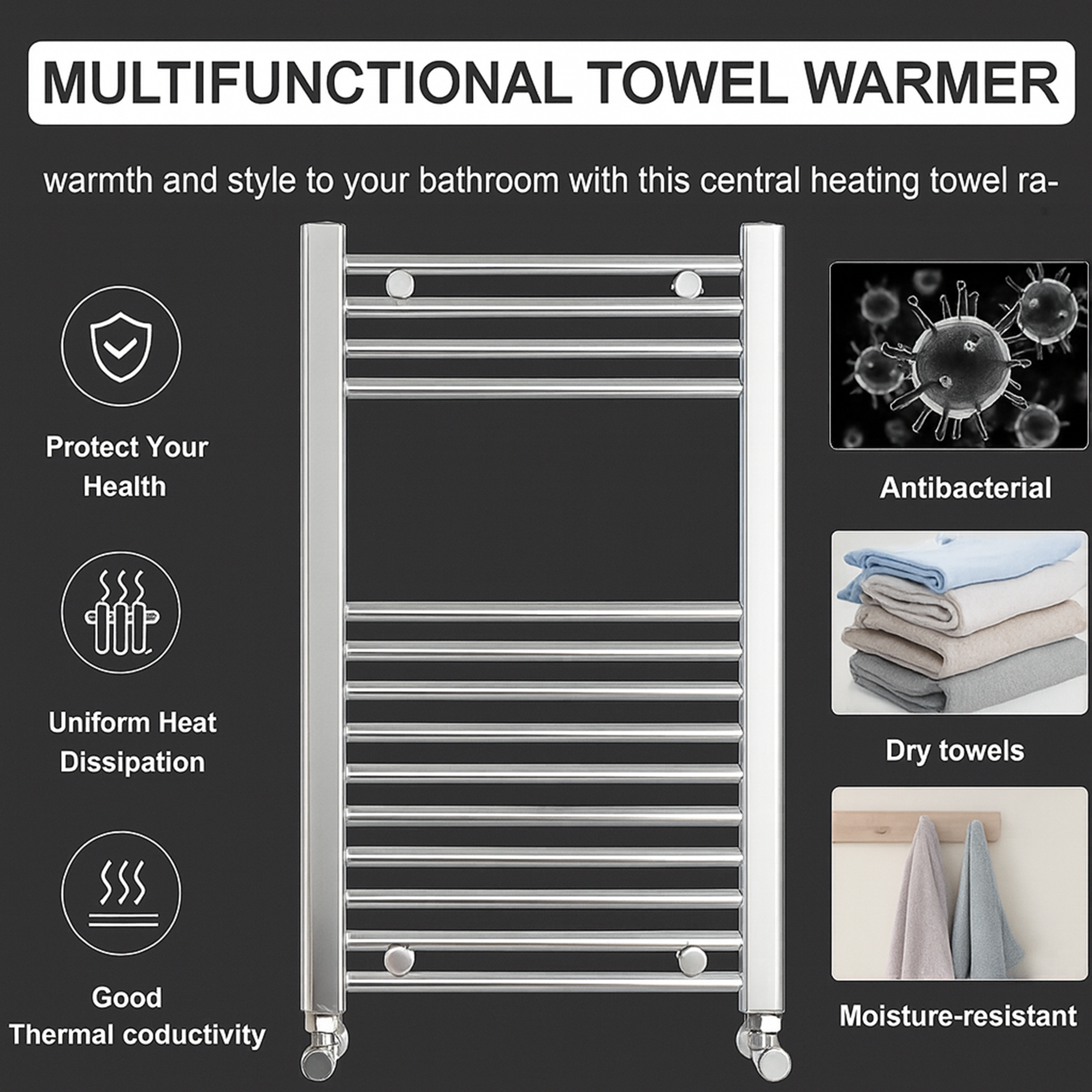 ARKO Chrome Heated Towel Rail 600x800mm – Wall Mounted Ladder Radiator