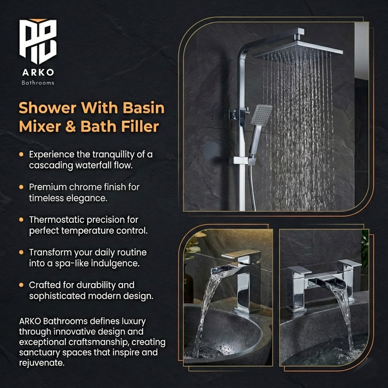 ARKO Waterfall Bath Filler & Mixer Shower Set – Chrome