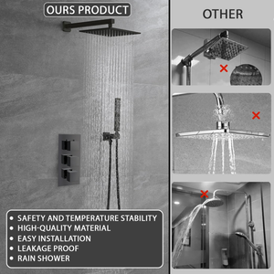 ARKO Square Concealed Thermostatic Shower Mixer 2 Dial Twin Head with Valve, Handset & Shower Waste – Black