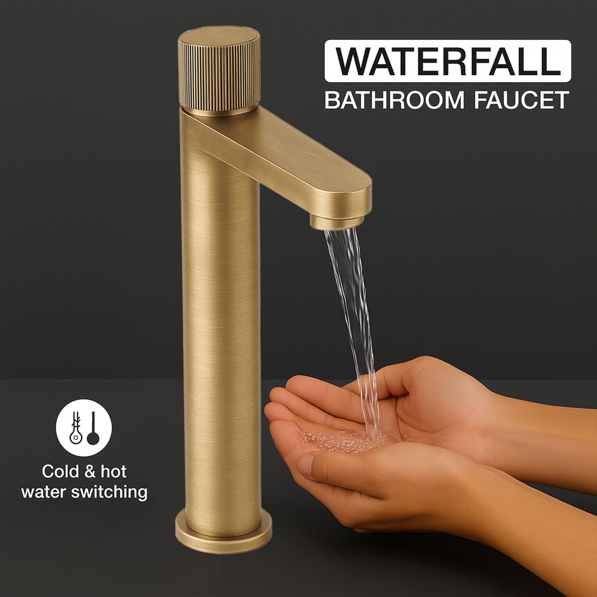 Round Tall Basin Mixer Tap, Flute Handle - Solid Brass