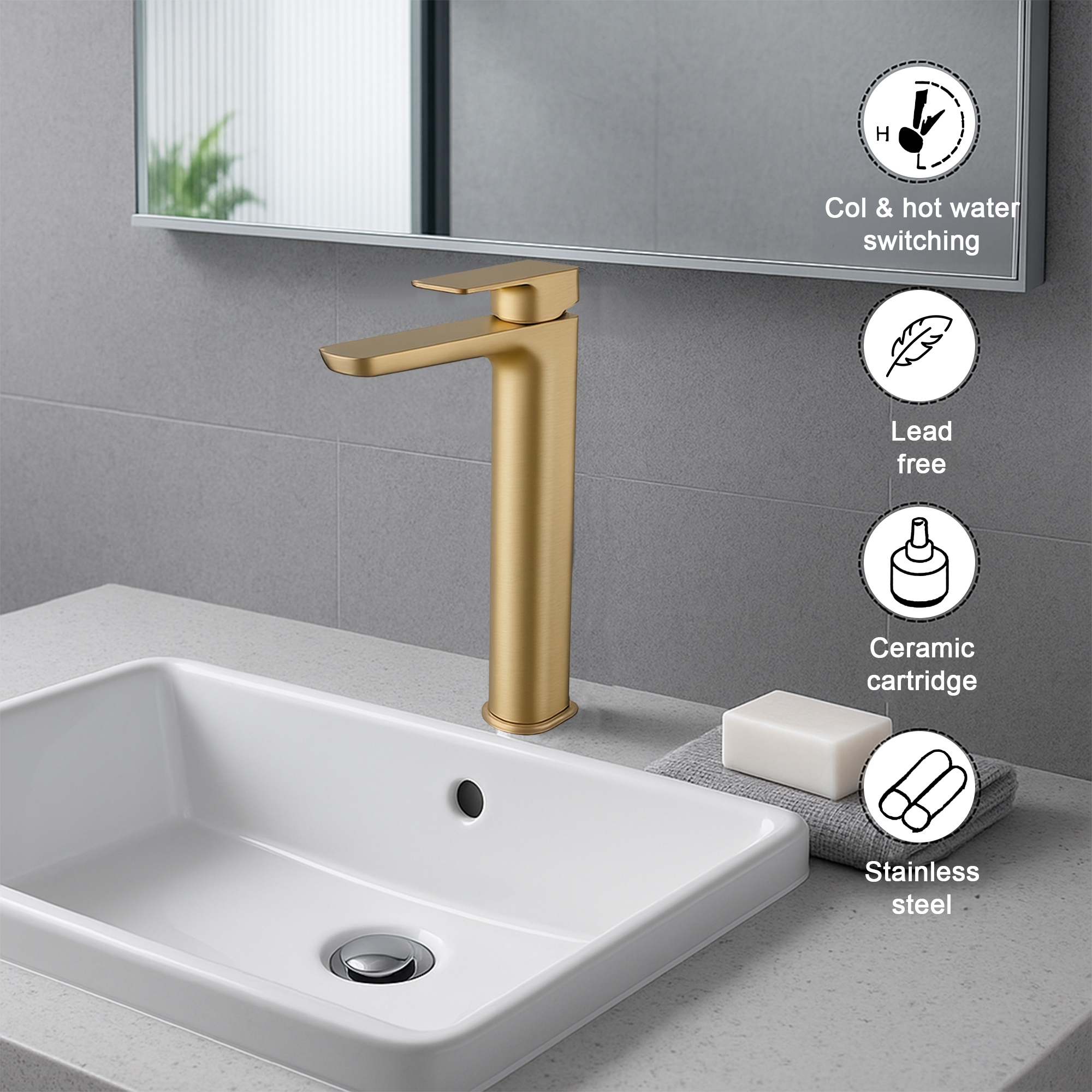 Capri Tall Basin Mixer Tap – Brushed Brass Finish