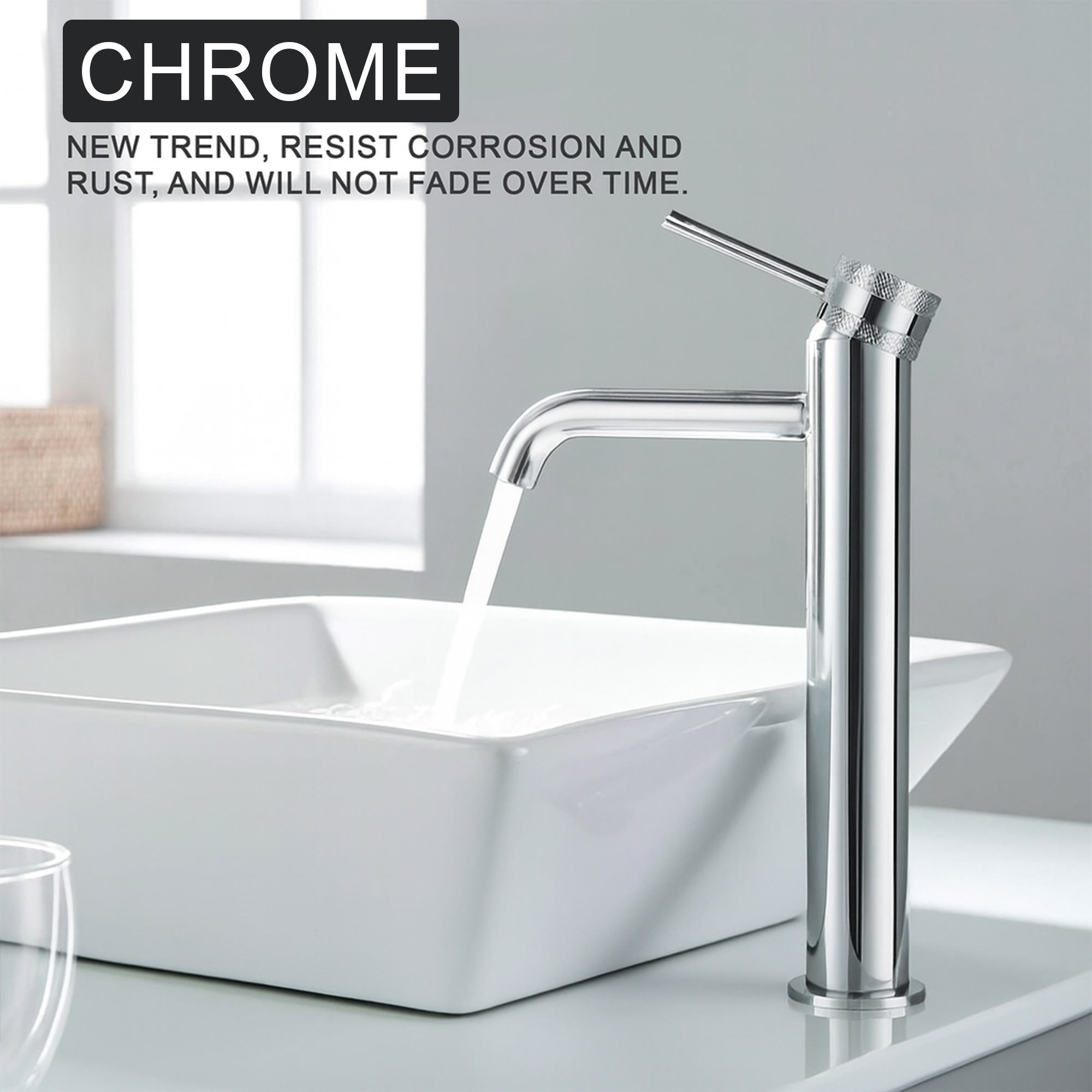 Round Tall Basin Mixer Tap Chrome Finish – Solid Brass