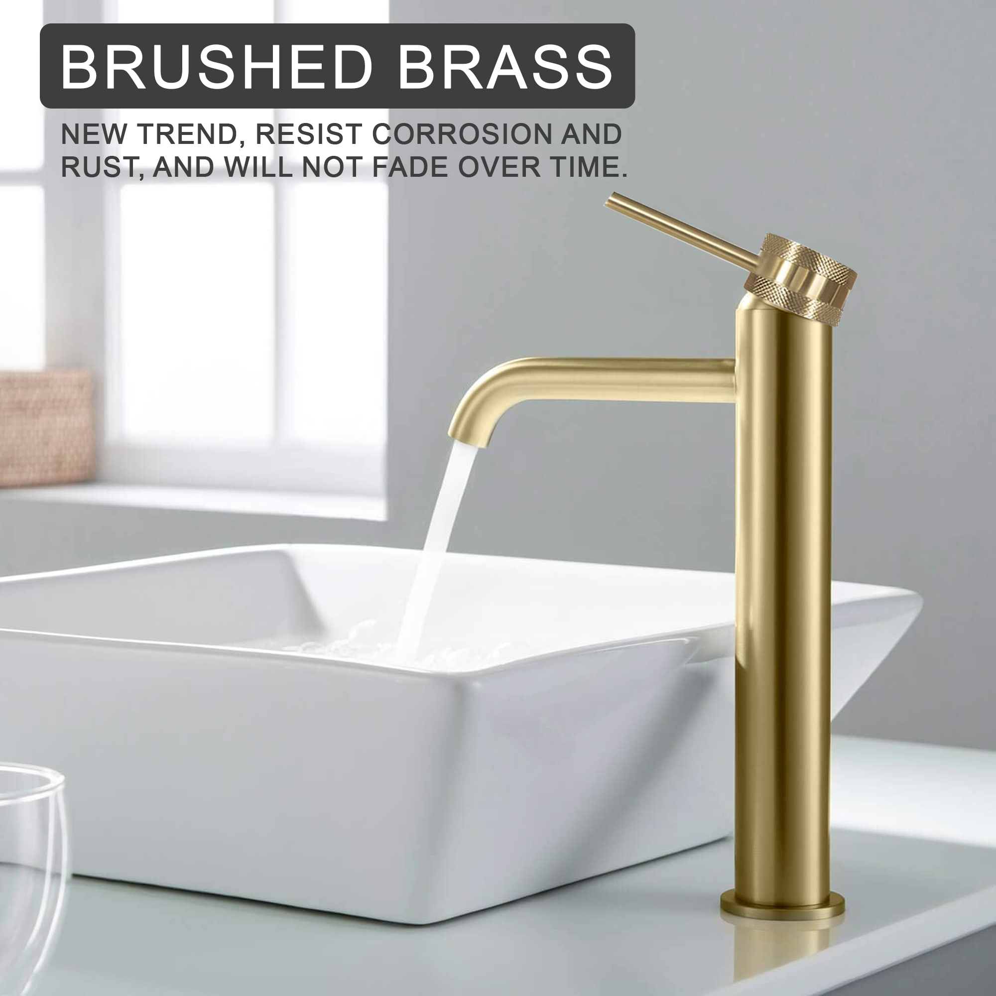 Round Tall Basin Mixer Tap Gold Finish – Solid Brass
