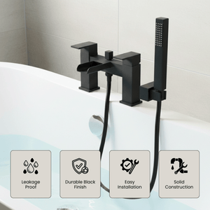 Arko Waterfall Basin Mixer Tap & Bath Shower Set with Bath Waste – Black