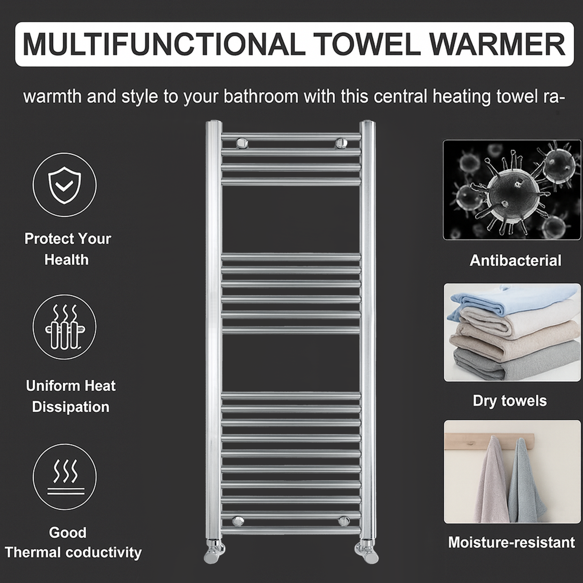 ARKO Chrome Heated Towel Rail 600x1200mm – Wall Mounted Ladder Radiator