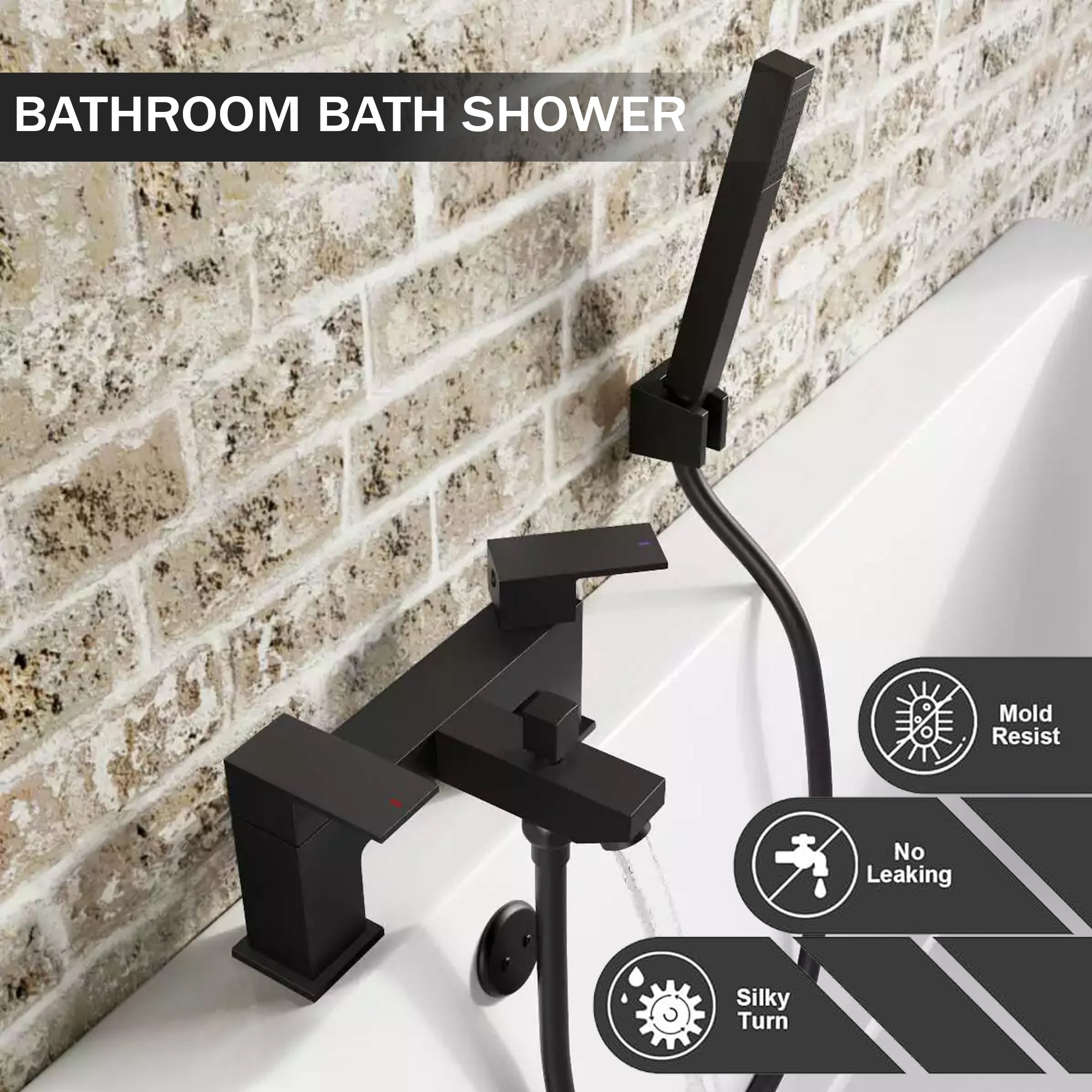 Verda Modern Bath Shower Mixer with Shower Kit – Black