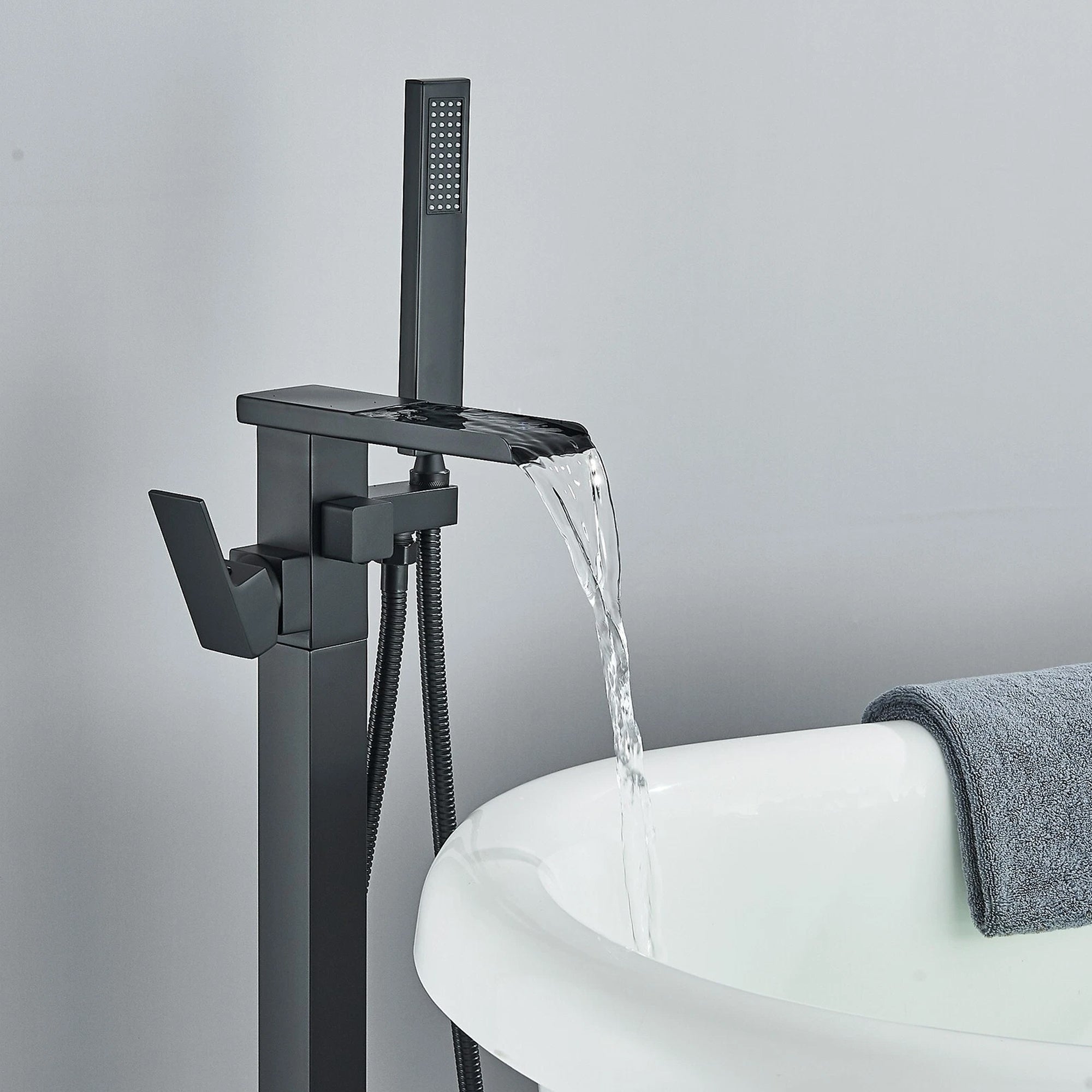 Floor Mounted Freestanding Bath Shower Mixer – Matte Black