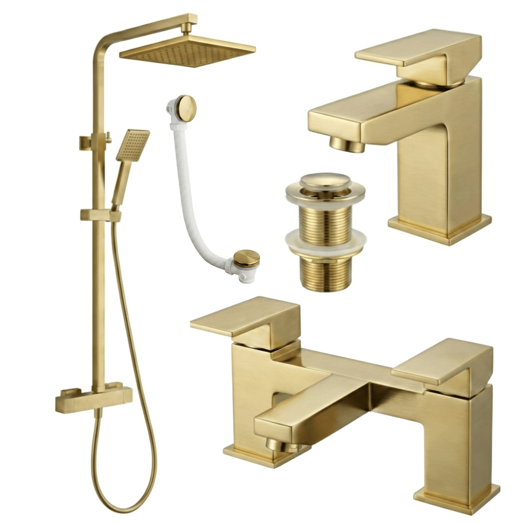 ARKO Verda Basin Mixer Tap, Bath Filler & Thermostatic Mixer Shower Set with Bath Waste – Brass