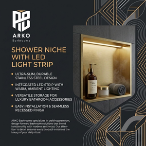 ARKO Shower Niche with LED Light Wall Insert, Bathroom Shower Storage Shelf, Brass