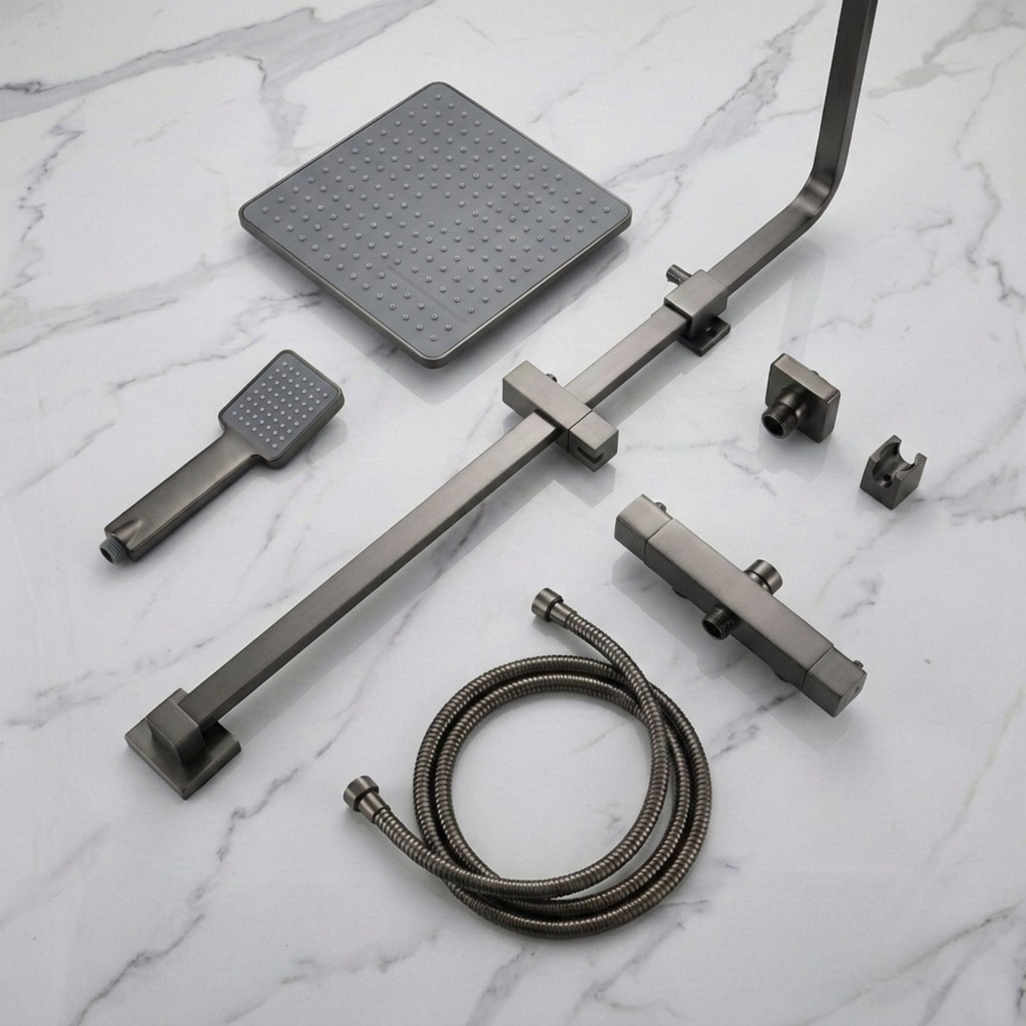 Arko Modern Square Thermostatic Shower – Gunmetal