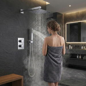 ARKO 2-Way Square Concealed Thermostatic Mixer Shower Dual Dial, Twin Head – Chrome