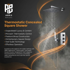 Square Concealed Triple Thermostatic Shower Pack with Head + Handset - Chrome