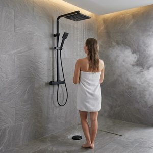 ARKO Bathroom Square Thermostatic Mixer Shower with Riser Rail, Shower Waste & Twin head - Back