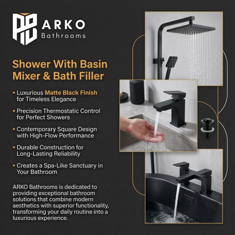 ARKO Verda Bath Filler & Mixer Shower Set – Black